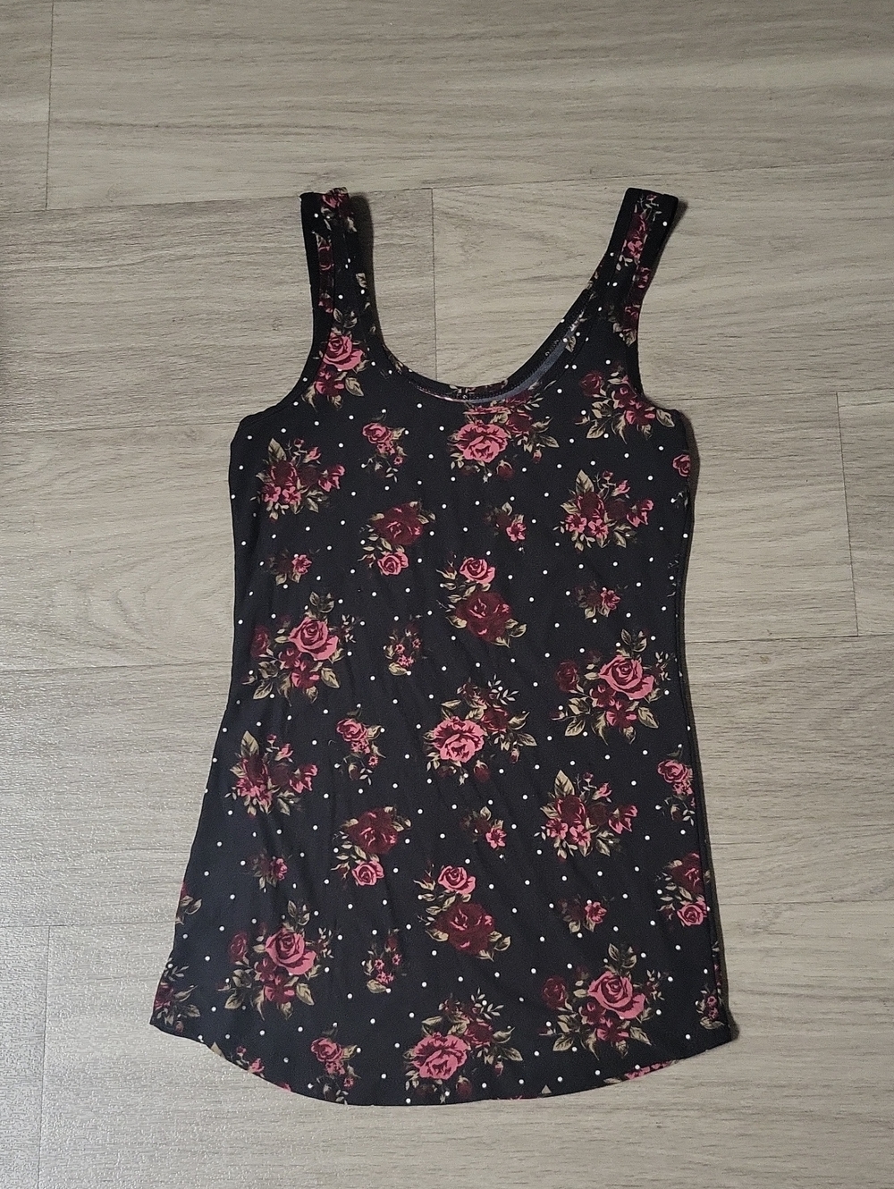 No Boundaries Black Tank Top with Pink Rose Print